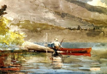 Le Canoe2 Winslow Homer aquarelle rouge Peinture à l'huile